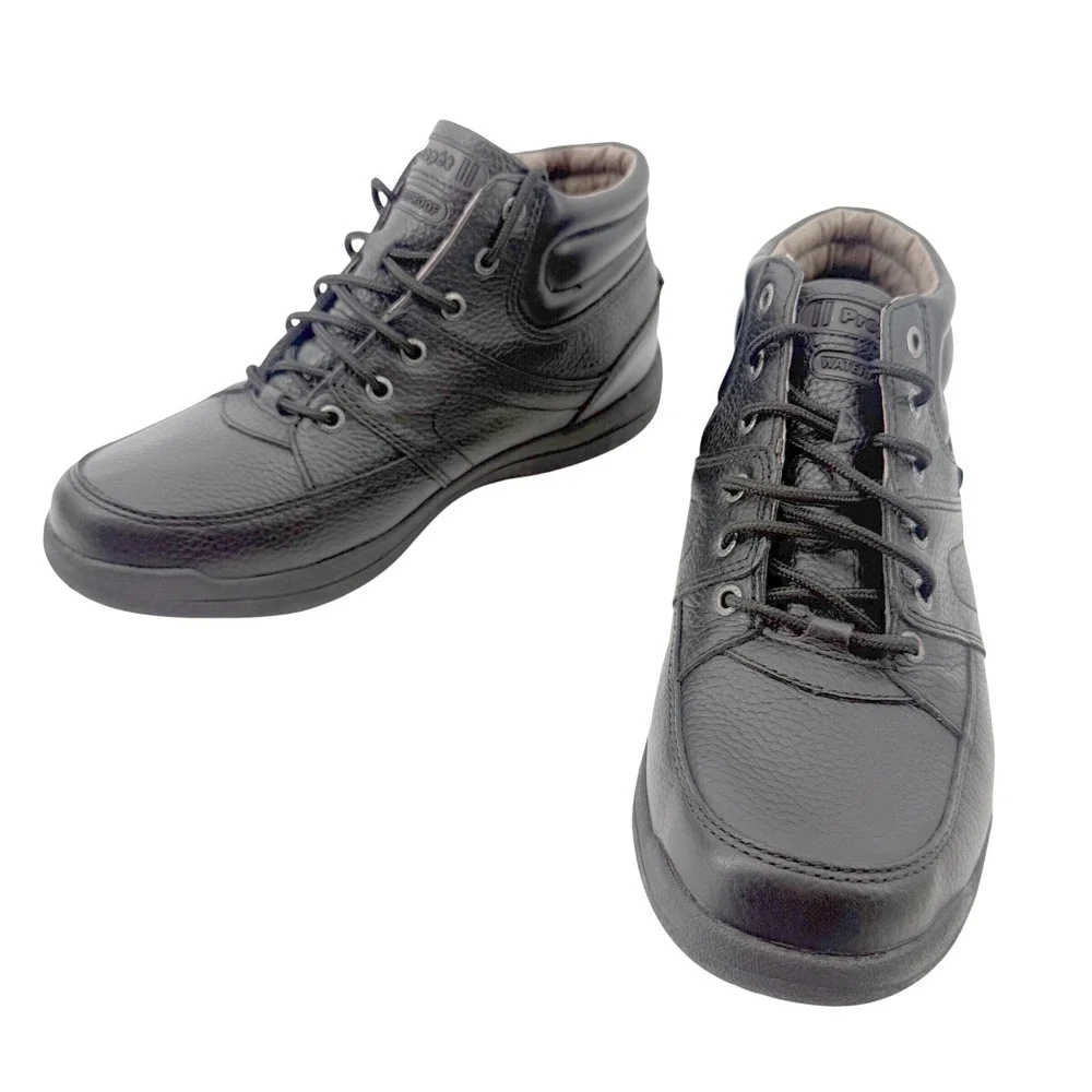 Propet Waterproof Hiking Boots Mens Black Leather Sealtex Mid Top Lace Up Work